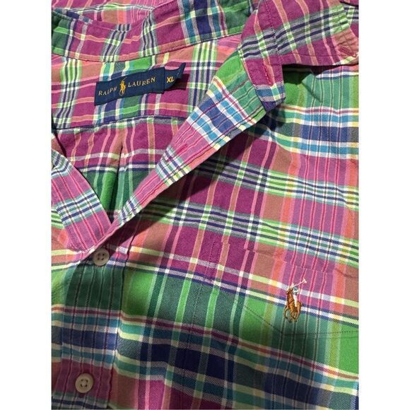 Ralph Lauren XL plaid short sleeve button front shirt - Picture 3 of 5